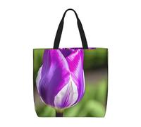 Purple Tulip Print Eco-Friendly Lightweight Tote Crossbody Fashionable Handbag Reusable Travel Work