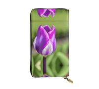 Purple Tulip Print Leather Long Clutch Wallet â€“ Fashionable Personalized Wallet, Multiple Card Slots, Gift Ready, Black, One Size