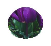 Purple Tulip print Stylish Shower Cap Reusable Shower Cap Women Large Shower Cap for Braids Long Hair