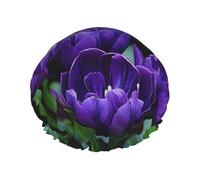 Purple Tulip print Women's shower cap Reusable elastic shower cap Double-layer hair cap Shower cap