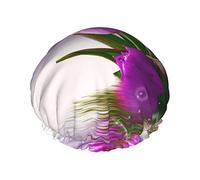 Purple Tulip Printed Double-Layer Shower Cap, Reusable Shower Cap, Suitable For Various Hair Lengths