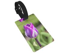 Purple Tulip Printed Small Luggage Tags Portable Bag ID Holders with Adjustable Strap for Travel Gear