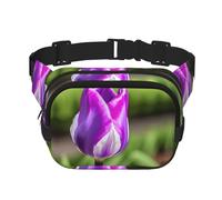 Purple Tulip Zipper Fanny Pack, Crossbody Bags with Adjustable Strap for Jogging, Cycling