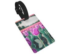 Purple Tulips Printed Small Luggage Tags Portable Bag ID Holders with Adjustable Strap for Travel Gear