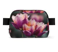 Purple Tulips Square-Shaped Waist Bag with Durable Polyester and Adjustable Strap for Unisex Use
