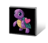 Purple Turtle with Heart Badge Pin Brooch Square Shape Button Aluminum Decor for Backpacks Hats 0.7 Inch