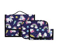 Purple Unicorn, Rainbow, Star, Thunder Seamless with Sprinkles 3 PCs Set Toiletry bags, 1 Women's Travel Cosmetic Bag, 1 Hanging Toiletry Wash Bag, 1 Brush Case, Portable Makeup Storage Case