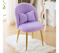 Purple Vanity Chair With Back & Pillow, Cute Small Cozy Desk Ch No Wheel