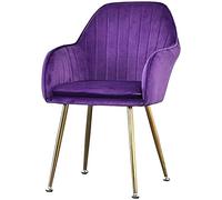 Purple Velvet Dining Chair - Luxury Armchair with Golden Metal Legs Comfortable Leisure Sofa Chair for Living Room Modern Upholstered Seat and Backrest