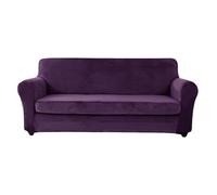 Purple Velvet Stretch Sofa Cover with Cushion Covers Non-Slip Elastic Sofa Protector for/Settee/Couch Includes Ties - Fits Large 2-Seat Love Seat