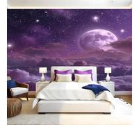 Purple Wall Mural 250 x 180 cm Starry Sky and Moon View Non-Woven Art Print Wallpaper Mural for Walls Living Room Bedroom TV Background Boys Girls Kids Rooms Decoration