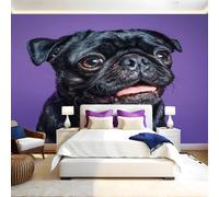 Purple Wall Murals for Living Room Animal Black Pug 3D Print Photo Wallpaper Luxury Design Modern Non-Woven Wall Mural Sofa TV Kids Bedroom Decoration 200 x 140cm