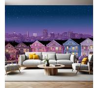 Purple Wall Murals for Living Room Cartoon City Buildings 3D Print Photo Wallpaper Luxury Design Modern Non-Woven Wall Mural Sofa TV Kids Bedroom Decoration 200 x 140cm