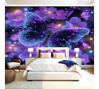 Purple Wall Murals for Living Room Flowers Blue Butterfly 3D Print Photo Wallpaper Luxury Design Modern Non-Woven Wall Mural Sofa TV Kids Bedroom Decoration 200 x 140cm