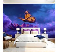 Purple Wall Murals for Living Room Golden Brown Butterfly 3D Print Photo Wallpaper Luxury Design Modern Non-Woven Wall Mural Sofa TV Kids Bedroom Decoration 200 x 140cm