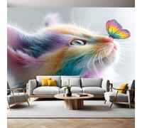 Purple Wall Murals for Living Room Kitten and Butterfly 3D Print Photo Wallpaper Luxury Design Modern Non-Woven Wall Mural Sofa TV Kids Bedroom Decoration 200 x 140cm