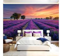 Purple Wall Murals for Living Room Sunset Over Lavender Fields 3D Print Photo Wallpaper Luxury Design Modern Non-Woven Wall Mural Sofa TV Kids Bedroom Decoration 200 x 140cm