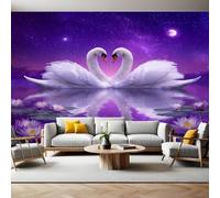 Purple Wall Murals for Living Room White swan in Lotus Pond 3D Print Photo Wallpaper Luxury Design Modern Non-Woven Wall Mural Sofa TV Kids Bedroom Decoration 200 x 140cm