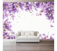 Purple Wallpaper Mural, Elegant Romantic Border Lavender 3D Wall Mural Wall Murals Hd Printing Water Proof, Print Photo Wallpaper for Bedroom Living Room Decor - 350 x 256 cm (W x H)