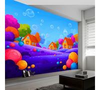 Purple Wallpaper Mural Poster, Cartoon Houses Candy 3D Panoramic Custom Wallpaper 59 x 41 inch (W x H) - for Living Room Bedroom Decoration