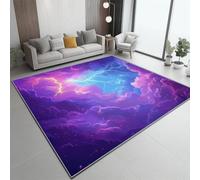 Purple Washable Rug 40x60 cm, Non Slip with Rubber Backing Soft Low-Pile Area Rug - Dream Sky Lightning Printed Carpet for Bedroom living room Lounge Dining Room Office