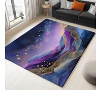Purple Washable Rugs for Living Room - Abstract Ultra Soft Area Rugs, Short Pile Non-Slip Non-Shedding Watercolor Stars Mountains printed Carpet for Bedroom Dining Room 140 x 200 cm