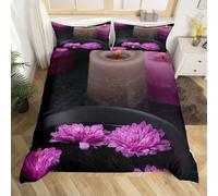 Purple Water Lily Single Duvet Cover Set Zen Meditation Bedding Set 3D Print Soft Microfiber Quilt Covers 135x200 cm with Zipper Closure and 2 Pillowcases 50x75 cm for Teens J.2654