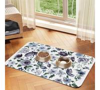 Purple Watercolor Floral With Butterfly Dog Food Mat for Floors Absorbent,Quick Dry Cat Pet Feeding Placemats with Non Slip Rubber for Dog Food and Water Bowl