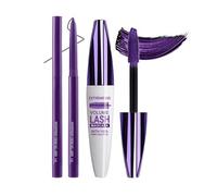 Purple Waterproof Mascara & Eyeliner Set,5D Mascara with Liquid Eyeliner Kit,Silk Fiber Liquid Lash Extensions Colored Tubing Mascaras Volume and Length,Waterproof,Curling Eye Lashes & Eye liner Pen