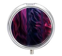 Purple Wavy Stripes Pill Box Cute Round Pill Case Portable Medicine Tablet Vitamin Holder Organizer for Purse Pocket