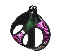 Purple Wet Roses Print Pet Leash Vest Soft Adjustable Step in Puppy Vest Outdoor Walking with Leash