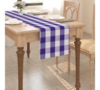 Purple & White 2 Side Buffalo Check Farmhouse Table Runner for Family Dinners or Gatherings Indoor or Outdoor Parties Everyday Use 12" x 120"