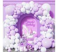 Purple White Balloons,120 Pcs Pastel Baby Purple Latex Balloon Arch Garland Kit with Different Sizes 18/12/10/5 Inch for Girls Women Birthday Wedding Engagement Anniversary Baby Shower Party Deco
