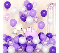 Purple White Balloons,50 Pcs 12 Inch Dark Light Purple Confetti Latex Balloons with 2 Ribbons for Girls Women Birthday Party Baby Shower Wedding Anniversary Decorations
