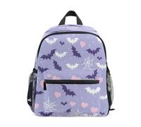 Purple White Bats Pink Hearts Spider Webs Pattern Toddler Backpack, Boy Backpack Preschool Bag Kindergarten Schoolbag Nursery Travel Bag for Girl