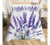 (Purple White, Double(No Comforter)) Homewish Watercolor Lavender Duvet Cover Double for Kids Teens Adults,Garden Flower Bedding Set,Elegant Chic Flower Quilt Cover,Wildlife Bed Set with