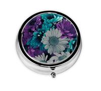 Purple White Floral Print Stylish Round Pill Box - Mini Travel Companion for Your Medication