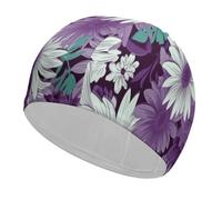Purple White Floral Swim Caps for Short & Long Hair Fashion Durable High Elasticity Swimming Caps Comfortable Bathing Cap Non-Slip Breathable Swim Hats for Swimmers&Gifts