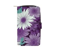 Purple White Floral Wallet Multifunctional Wallets for Men Compact Wallet Purse Passport Bag