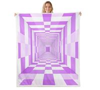 Purple White Grid Flannel Blanket Geometric Plaid Square Fleece Throw Blanket for Room Decor,Abstract Dynamic Latticed Artwork Bed Blankets for Bed Sofa Couch,Baby 30"x40"