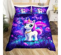 (Purple White, King(No Comforter)) Homewish Samurai Duvet Cover Cherry Blossoms Bedding Set Double,Japanese Style Comforter Cover Red Sunset Ink Silhouette Bed Cover for Boys Men