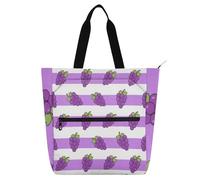 Purple White Striped Grape Fruit Kids Tote Bag Piano Book Bag for Boys Girls Adults, Gothic Waterproof Child Book Tote Resuable Grocery Bag Handbag for School and Playtime Rainbow school
