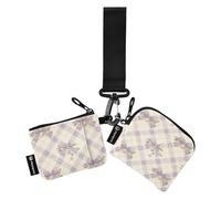 Purple White Vintage Bows Purple Rhombus Shaped Background Women's Card Cases Change Holder Compact Size Identity Card Protector with Keychain for Woman 2 Pcs monedero para tarjetas de