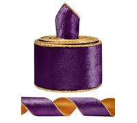 Purple Wide Velvet Ribbon Wired for Christmas Tree, Garland, Wreath, 2.5 Inch 5 Yards