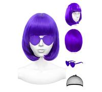 Purple Wigs and Heart Sunglasses, Color Bob Wig, Party Cosplay Wigs, Rainbow Wig with Neon Glasses for Women - Bachelorette Party Decorations Favors (Purple)