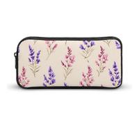Purple Wild Flowers Cute Pencil Case Large Capacity Makeup Pouch Portable Pencil Bag with Zippered