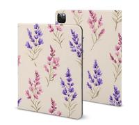 Purple Wild Flowers Printed Tablet Case with Pencil Holder Unisex Slim TPU Protective Cover Compatible with iPad 2020/Pro 2020/Pro 2021/Air4/Air5