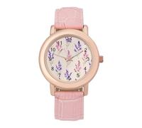 Purple Wild Flowers Women's Easy Read Watches Flexible Three Hand Round Case Quartz Watch for Small Wrists