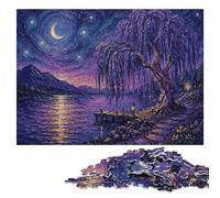 Purple Willow Tree Under Starry Night Sky Jigsaw Puzzle for Adults | Adult Jigsaw Puzzle - shared home puzzle activity alone or together.