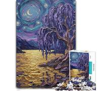 Purple Willow Tree Under Starry Night Sky Jigsaw Puzzle for Adults | Puzzle for Adults - tabletop activity for adults alone or together.